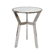 Side End Table- 18 Inch Round White Marble Top- Silver Steel X Base