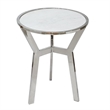 Side End Table- 18 Inch Round White Marble Top- Silver Steel X Base