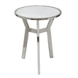 Side End Table- 18 Inch Round White Marble Top- Silver Steel X Base