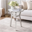 Side End Table- 18 Inch Round White Marble Top- Silver Steel X Base