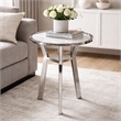 Side End Table- 18 Inch Round White Marble Top- Silver Steel X Base