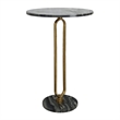 Side End Table- 16 Inch Round Marble Top- U-Shaped Gold Metal Stem- Black