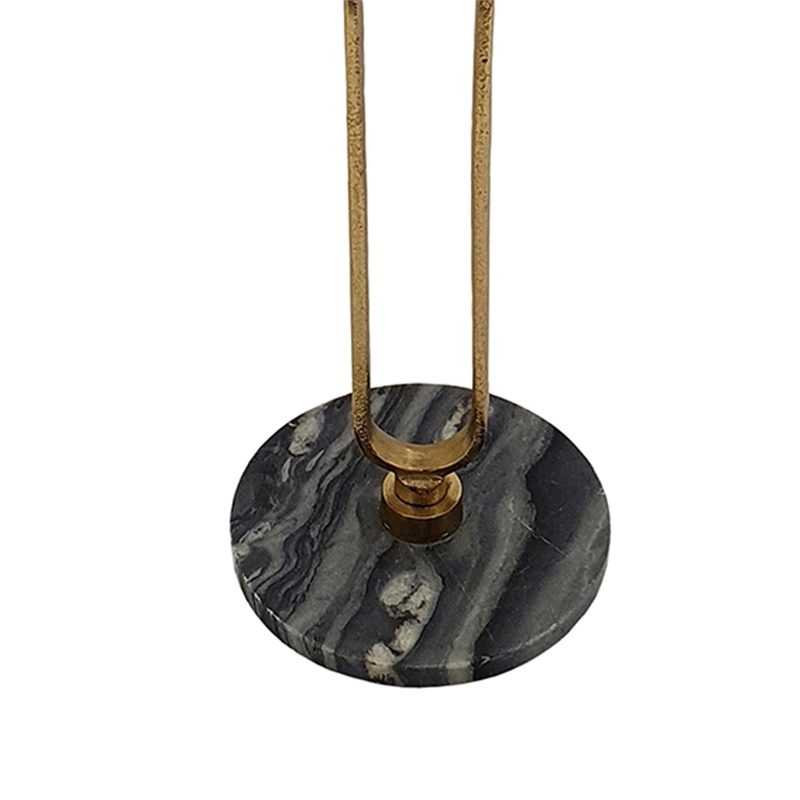 Side End Table- 16 Inch Round Marble Top- U-Shaped Gold Metal Stem- Black