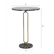 Side End Table- 16 Inch Round Marble Top- U-Shaped Gold Metal Stem- Black