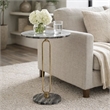Side End Table- 16 Inch Round Marble Top- U-Shaped Gold Metal Stem- Black