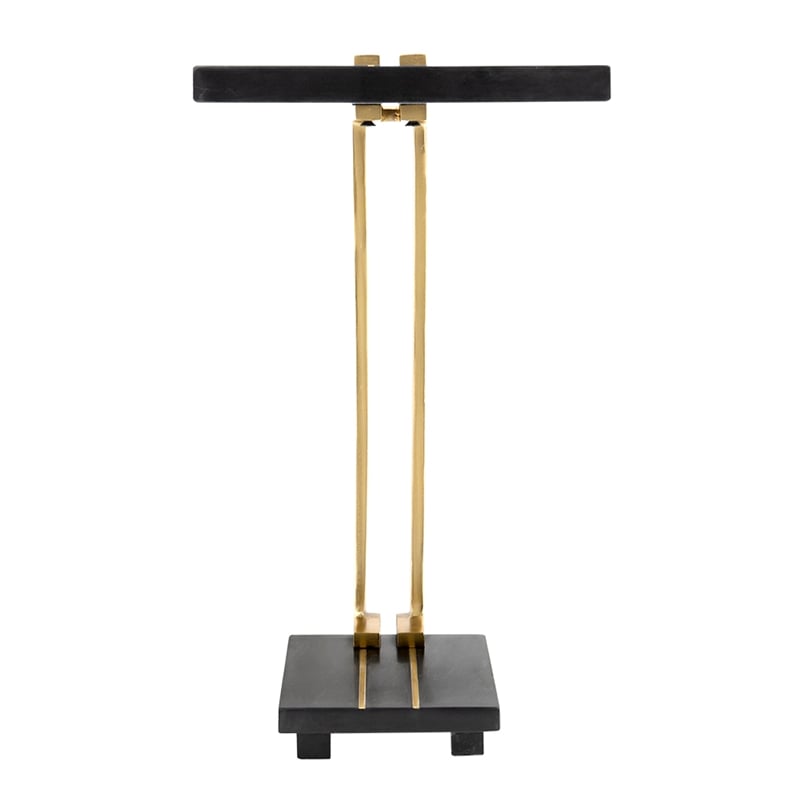 Dani Side End Table- 13 Inch Square Top- C Shape- Black Marble- Gold