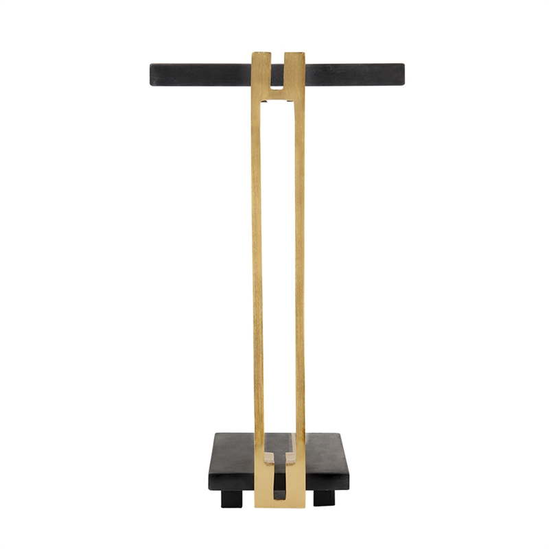 Dani Side End Table- 13 Inch Square Top- C Shape- Black Marble- Gold
