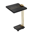 Dani Side End Table- 13 Inch Square Top- C Shape- Black Marble- Gold