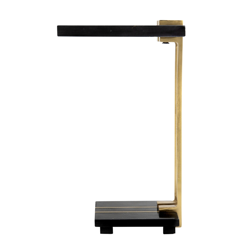 Dani Side End Table- 13 Inch Square Top- C Shape- Black Marble- Gold