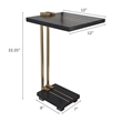 Dani Side End Table- 13 Inch Square Top- C Shape- Black Marble- Gold