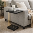 Dani Side End Table- 13 Inch Square Top- C Shape- Black Marble- Gold
