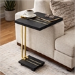 Dani Side End Table- 13 Inch Square Top- C Shape- Black Marble- Gold
