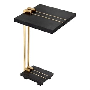 Dani Side End Table- 13 Inch Square Top- C Shape- Black Marble- Gold