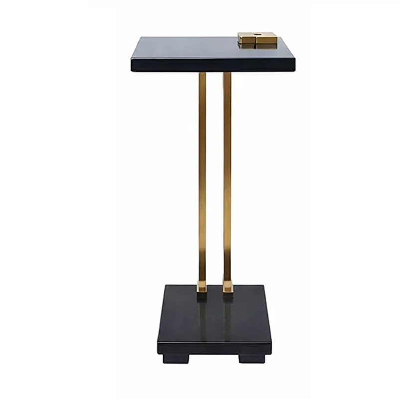 Dani Side End Table- Square Black Marble Top and Base- C Shape- 13 Inch