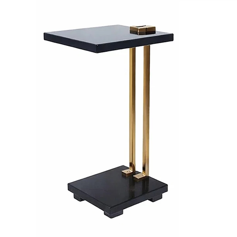 Dani Side End Table- Square Black Marble Top and Base- C Shape- 13 Inch