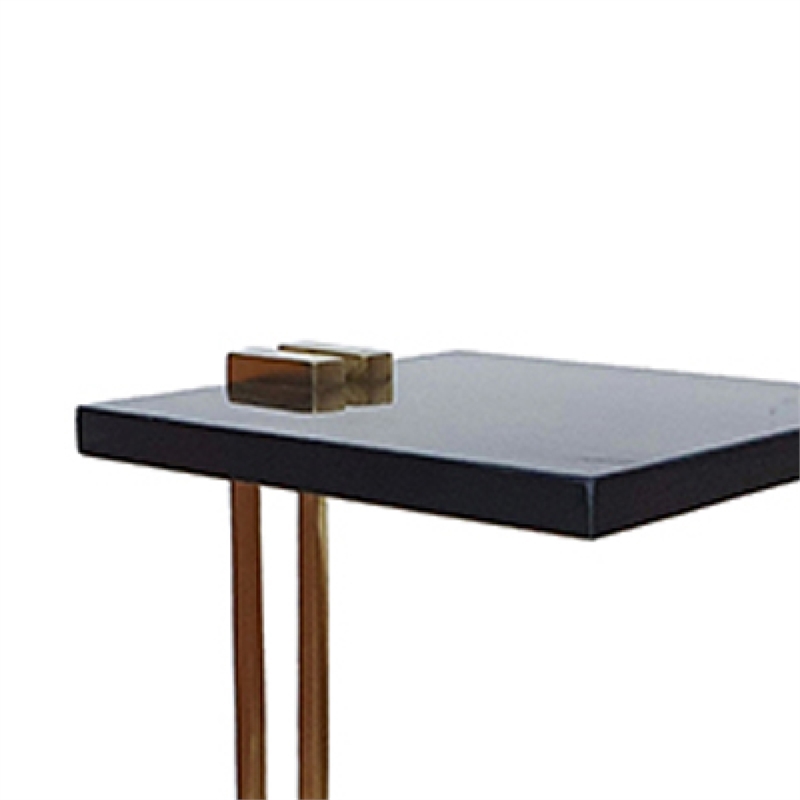 Dani Side End Table- Square Black Marble Top and Base- C Shape- 13 Inch