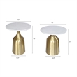 Side End Table Set of 2- Round White Marble Top- Bell-Shaped Gold Base
