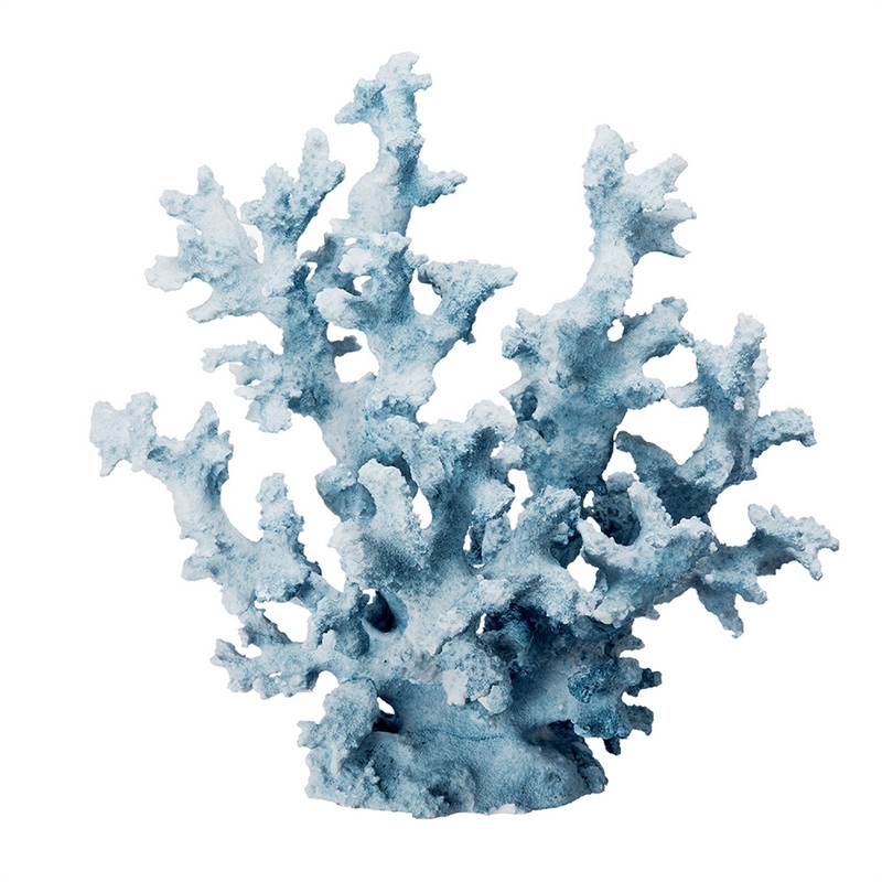 Decorative Sculpture- Faux Coral Accent- Blue Polyresin- 11 Inch Modern