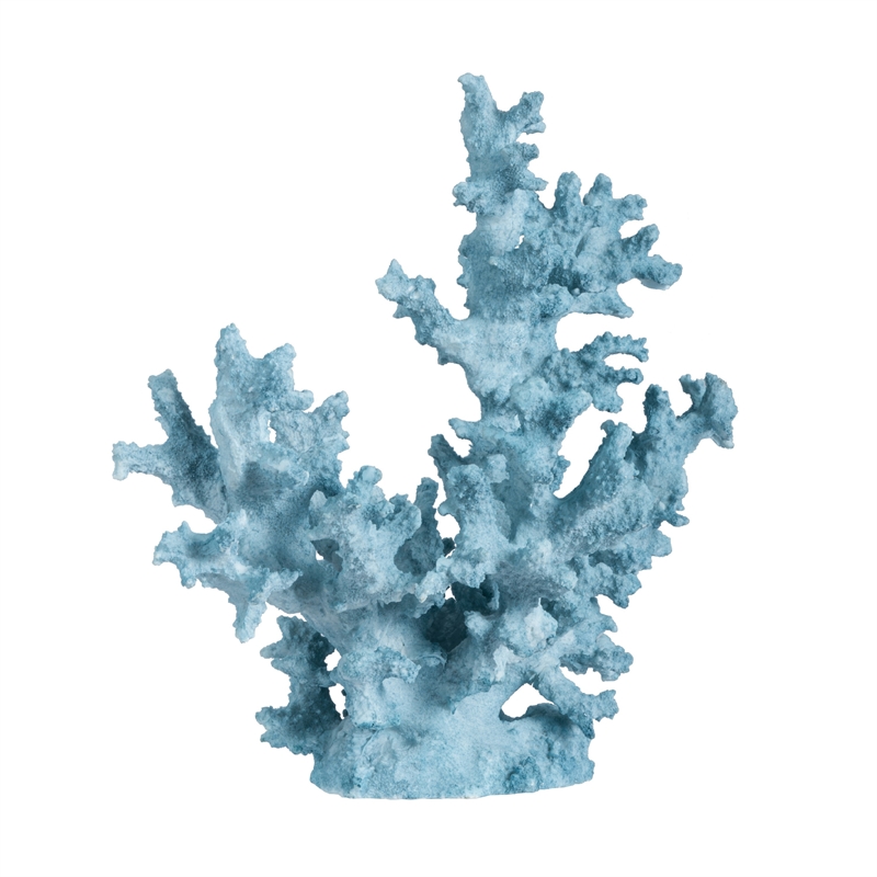 Decorative Sculpture- Faux Coral Accent- Blue Polyresin- 11 Inch Modern