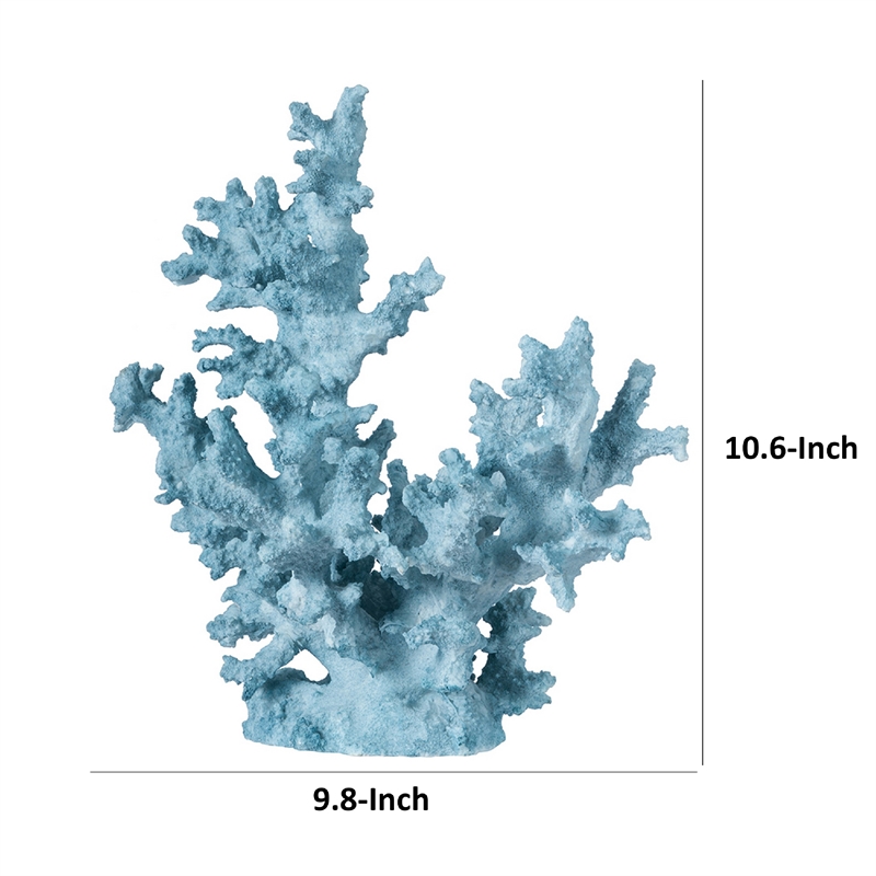Decorative Sculpture- Faux Coral Accent- Blue Polyresin- 11 Inch Modern