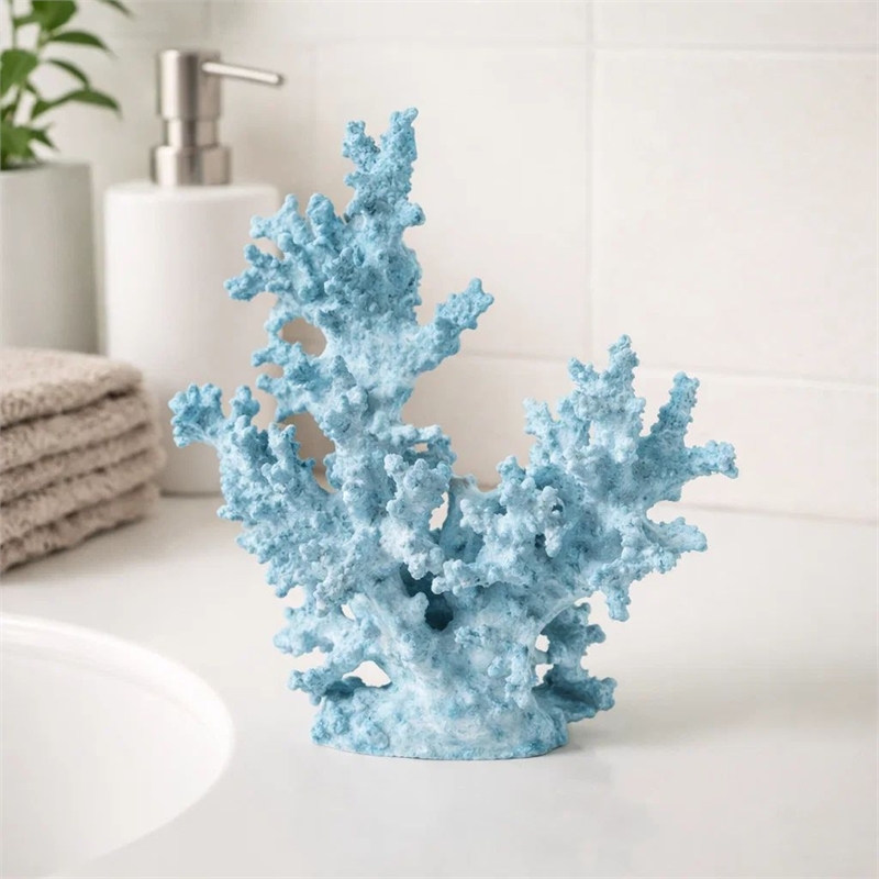Decorative Sculpture- Faux Coral Accent- Blue Polyresin- 11 Inch Modern