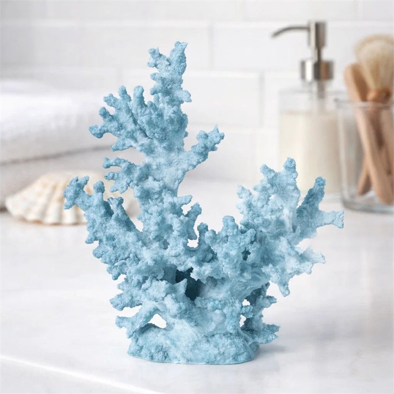 Decorative Sculpture- Faux Coral Accent- Blue Polyresin- 11 Inch Modern