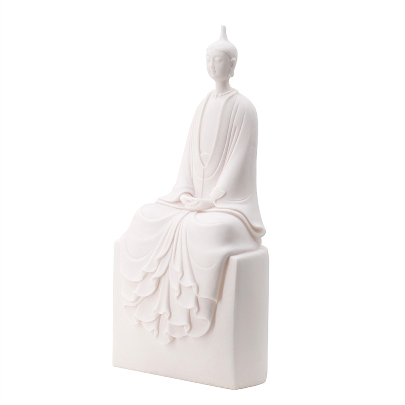 Sitting Sculpture- Peaceful Meditation Gesture- White Resin 19 Inch