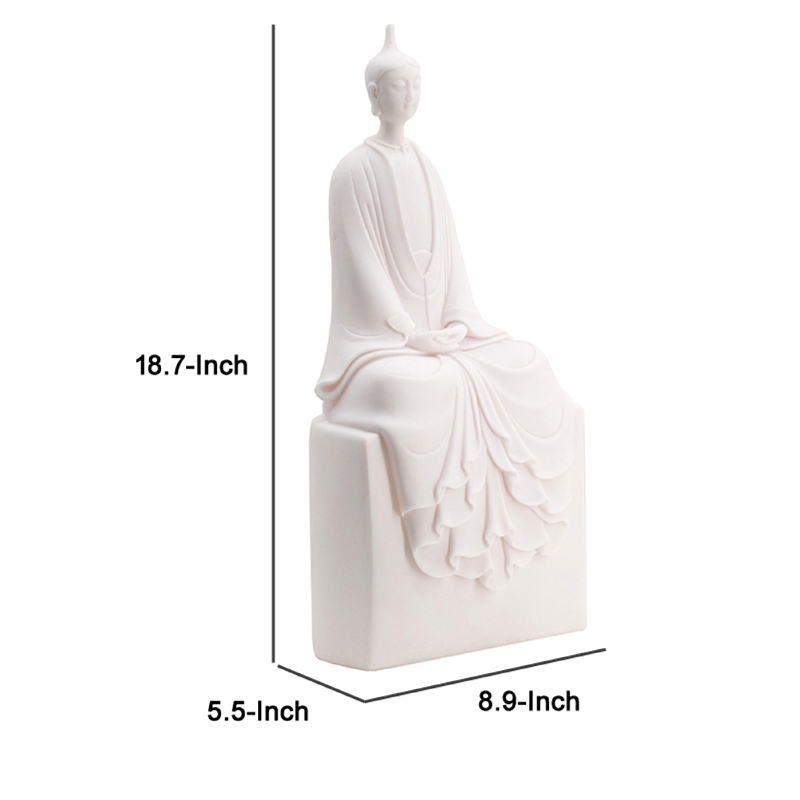Sitting Sculpture- Peaceful Meditation Gesture- White Resin 19 Inch