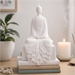 Sitting Sculpture- Peaceful Meditation Gesture- White Resin 19 Inch