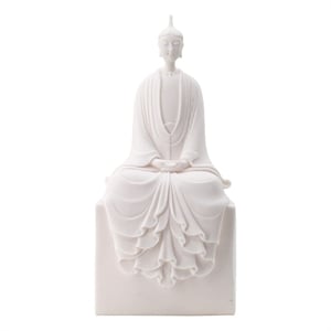 Sitting Sculpture- Peaceful Meditation Gesture- White Resin 19 Inch