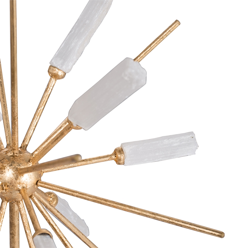 Starburst Sculpture on Black Base Stand- White Stones- Gold Metal Rods- 23 Inch