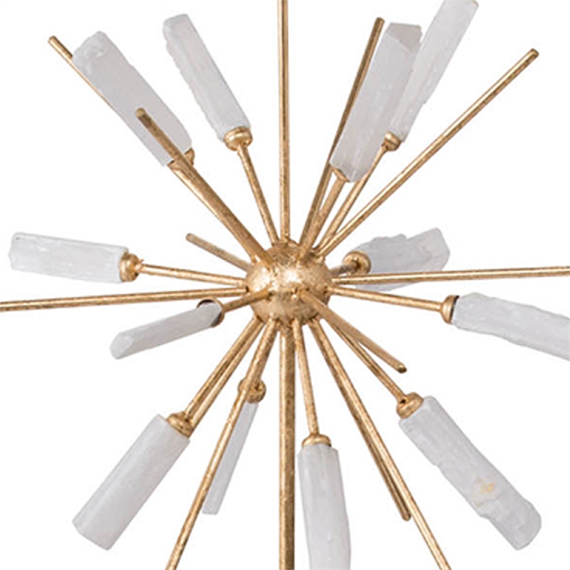 Starburst Sculpture on Black Base Stand- White Stones- Gold Metal Rods- 23 Inch