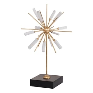 Starburst Sculpture on Black Base Stand- White Stones- Gold Metal Rods- 23 Inch