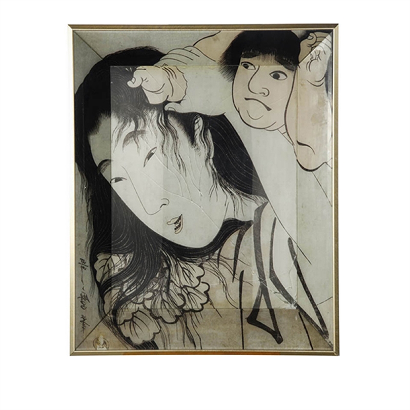 Decorative Serving Tray Set of 2- Japanese Black and White Glass Print