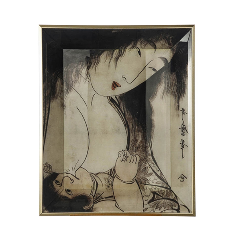 Decorative Serving Tray Set of 2- Japanese Black and White Glass Print