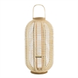 Rattan Bamboo Lantern with Glass Insert- Natural Beige Open Weave Frame