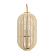 Rattan Bamboo Lantern with Glass Insert- Natural Beige Open Weave Frame