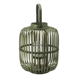 Green Bamboo Lantern with Glass Insert- Slatted Frame and Handle- 17 Inch
