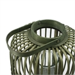 Green Bamboo Lantern with Glass Insert- Slatted Frame and Handle- 17 Inch