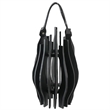 Decorative Lantern- Sculptural Shape and Leather Handle- Black Wood 16 Inch