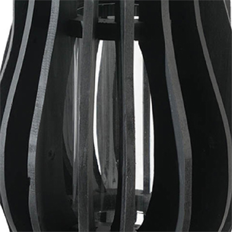 Decorative Lantern- Sculptural Shape and Leather Handle- Black Wood 16 Inch