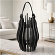 Decorative Lantern- Sculptural Shape and Leather Handle- Black Wood 16 Inch