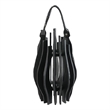 Decorative Lantern- Sculptural Shape and Leather Handle- Black Wood 16 Inch