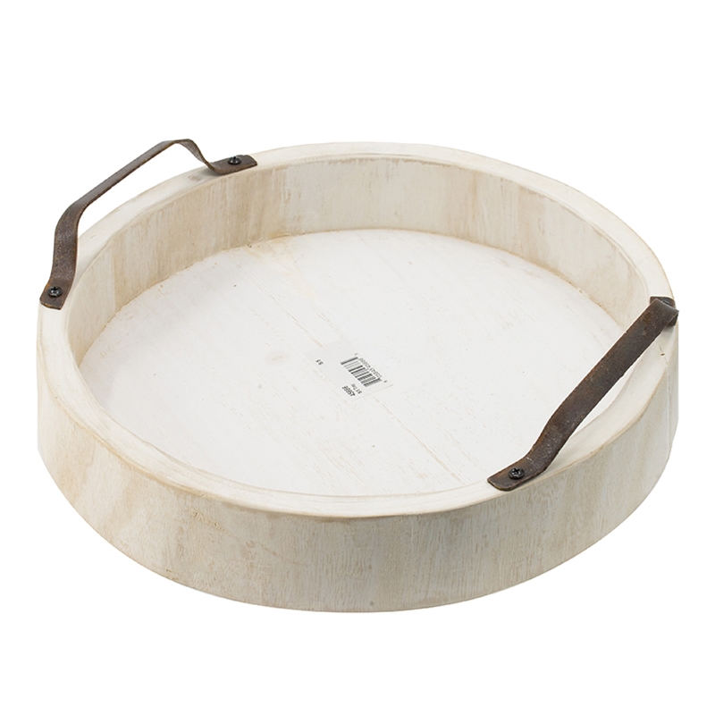 Nive Round Nesting Tray Set of 5- Brown Handles- Whitewash Paulownia Wood