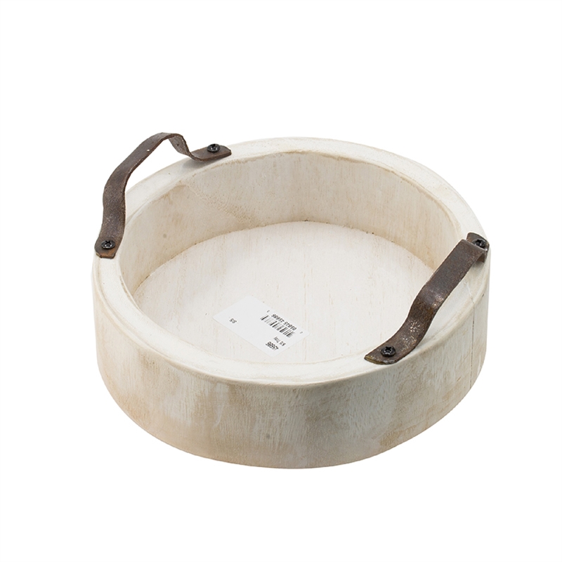Nive Round Nesting Tray Set of 5- Brown Handles- Whitewash Paulownia Wood
