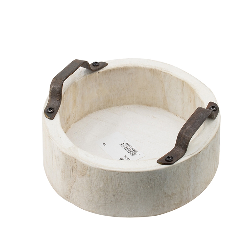 Nive Round Nesting Tray Set of 5- Brown Handles- Whitewash Paulownia Wood