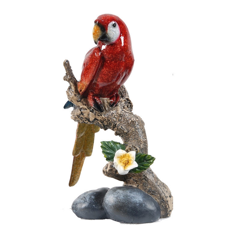Tropical Bird Macaw Parrot on Branch Figurines- Green Red Blue - 3pc Set