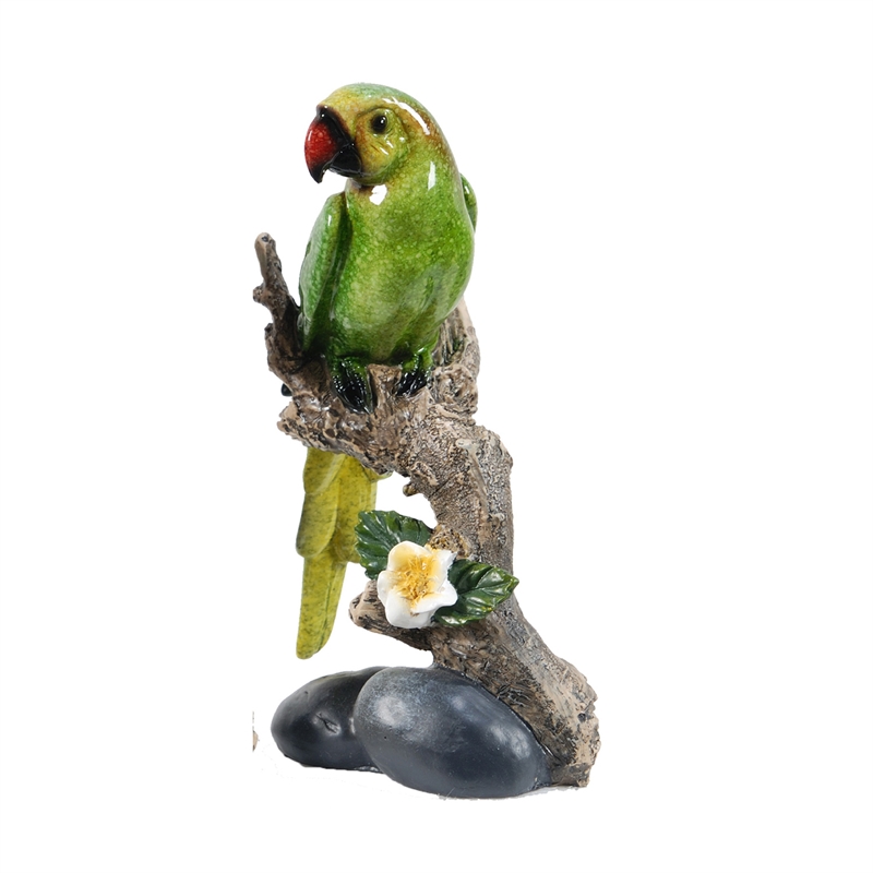 Tropical Bird Macaw Parrot on Branch Figurines- Green Red Blue - 3pc Set