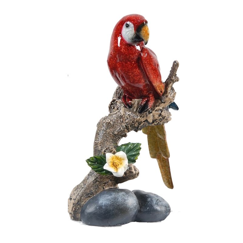 Tropical Bird Macaw Parrot on Branch Figurines- Green Red Blue - 3pc Set