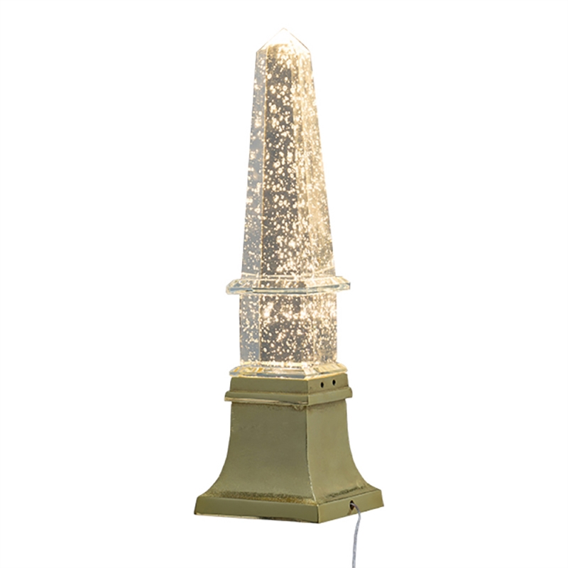 Raga Crystal Accent Lighting- Obelisk Decor Body- Gold Metal Base- 18 Inch